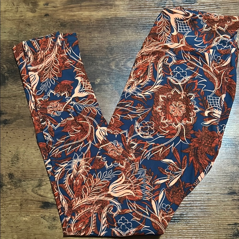 LuLaRoe Floral Leggings - Blue and Orange